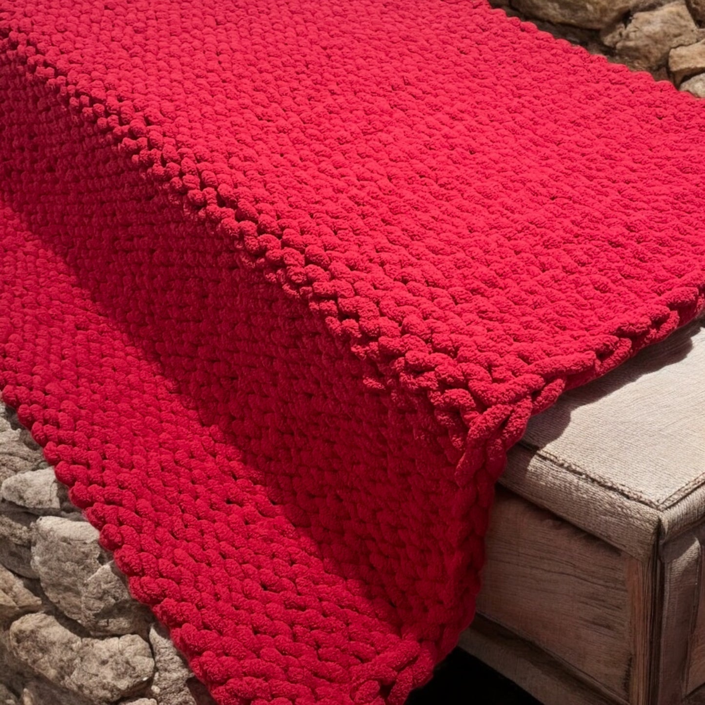 Chunky Hand-Knitted Red Jumbo Yarn Throw – Made to Order