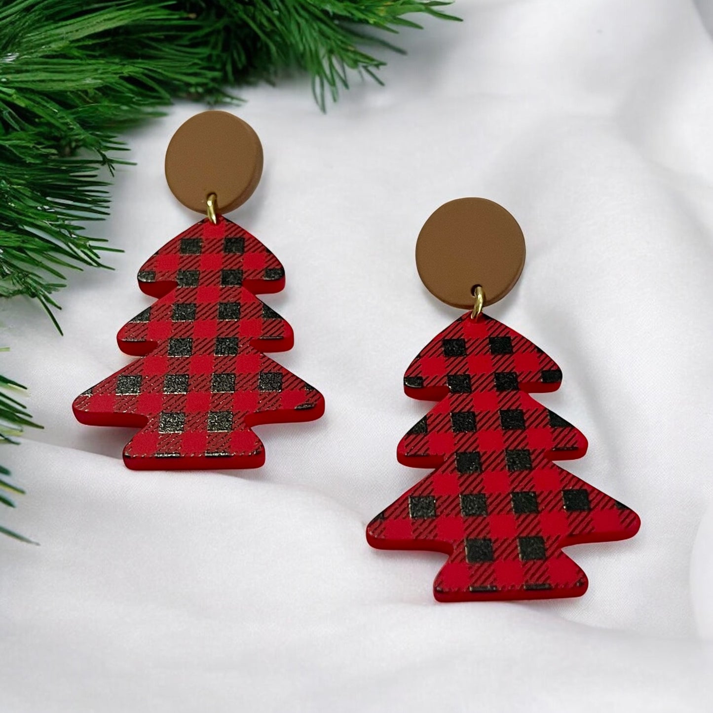 Rustic Plaid Christmas Tree Earrings