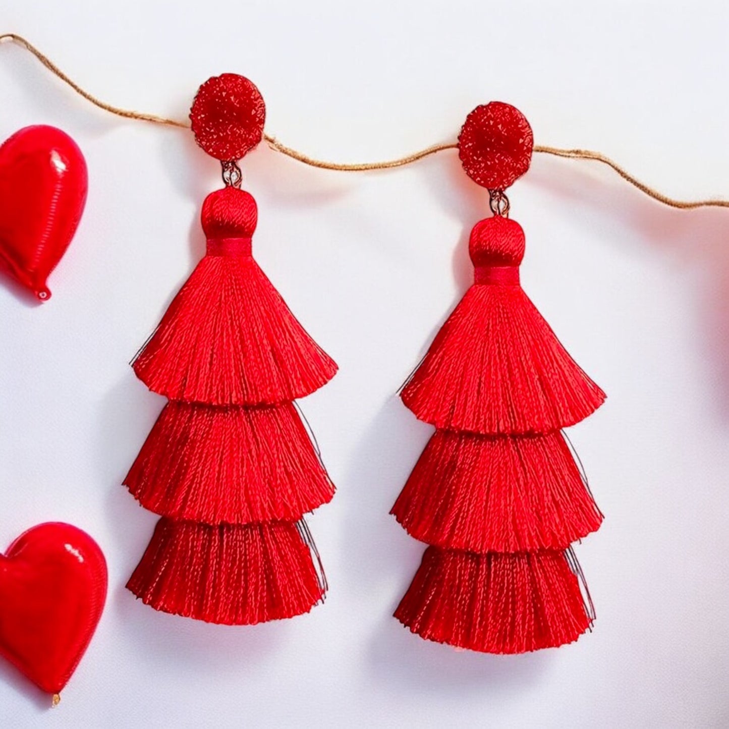 Bold Red Tiered Tassel Earrings