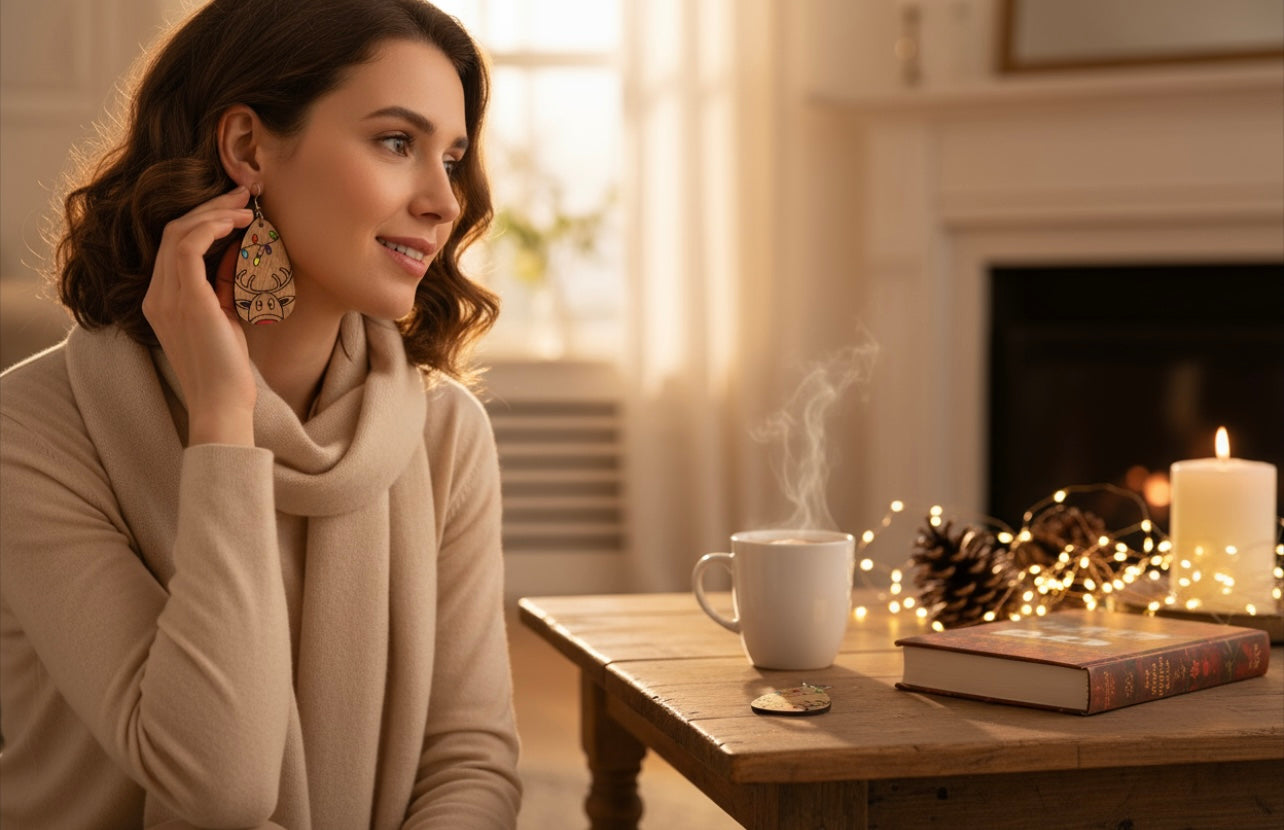 Rudolph’s Glow Wood Teardrop Earrings 🎄🦌