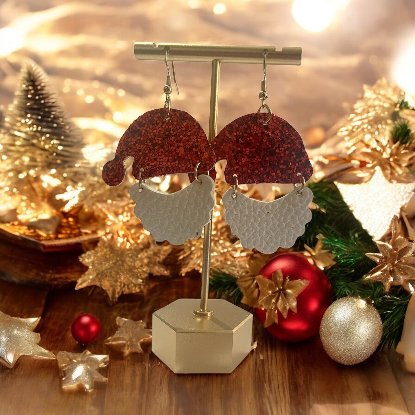 Sparkly Santa Hat & Beard Earrings