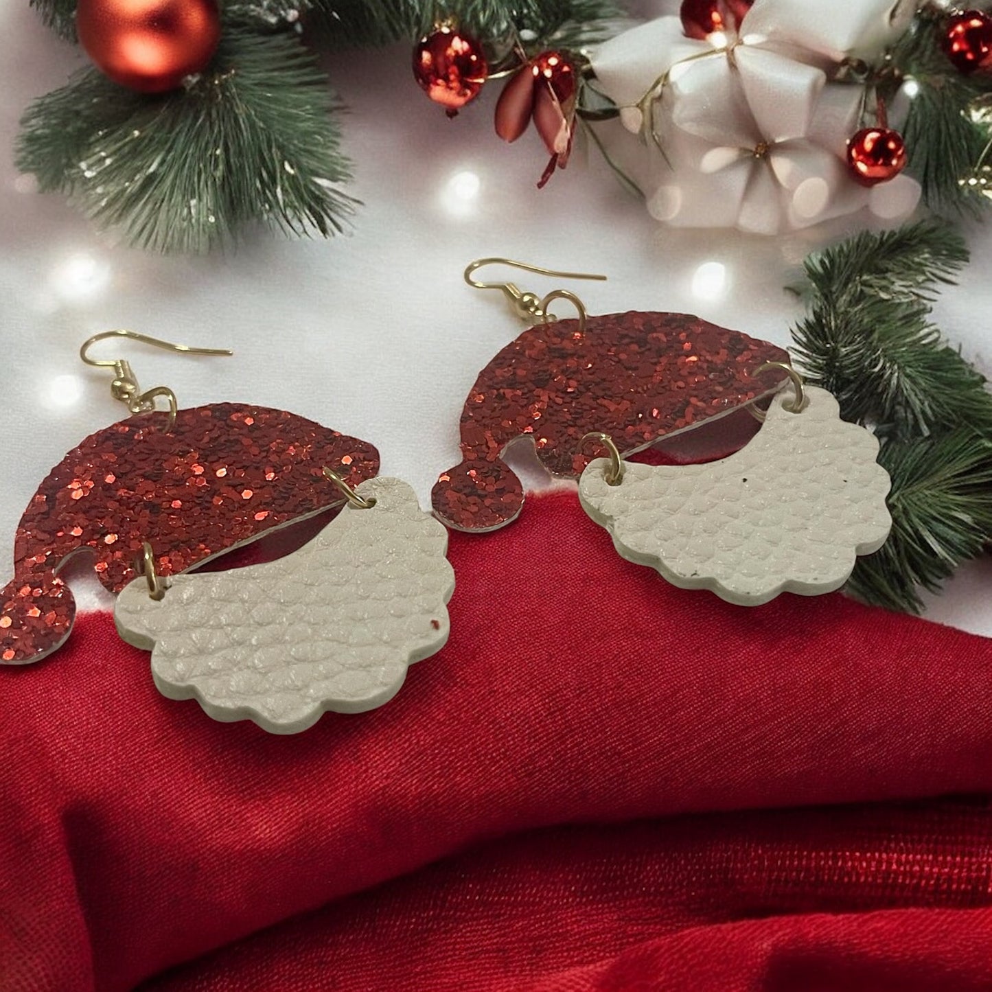 Sparkly Santa Hat & Beard Earrings