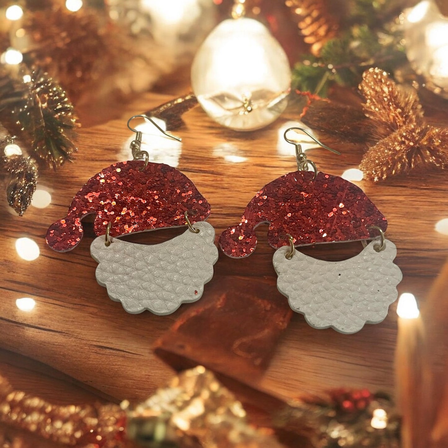 Sparkly Santa Hat & Beard Earrings