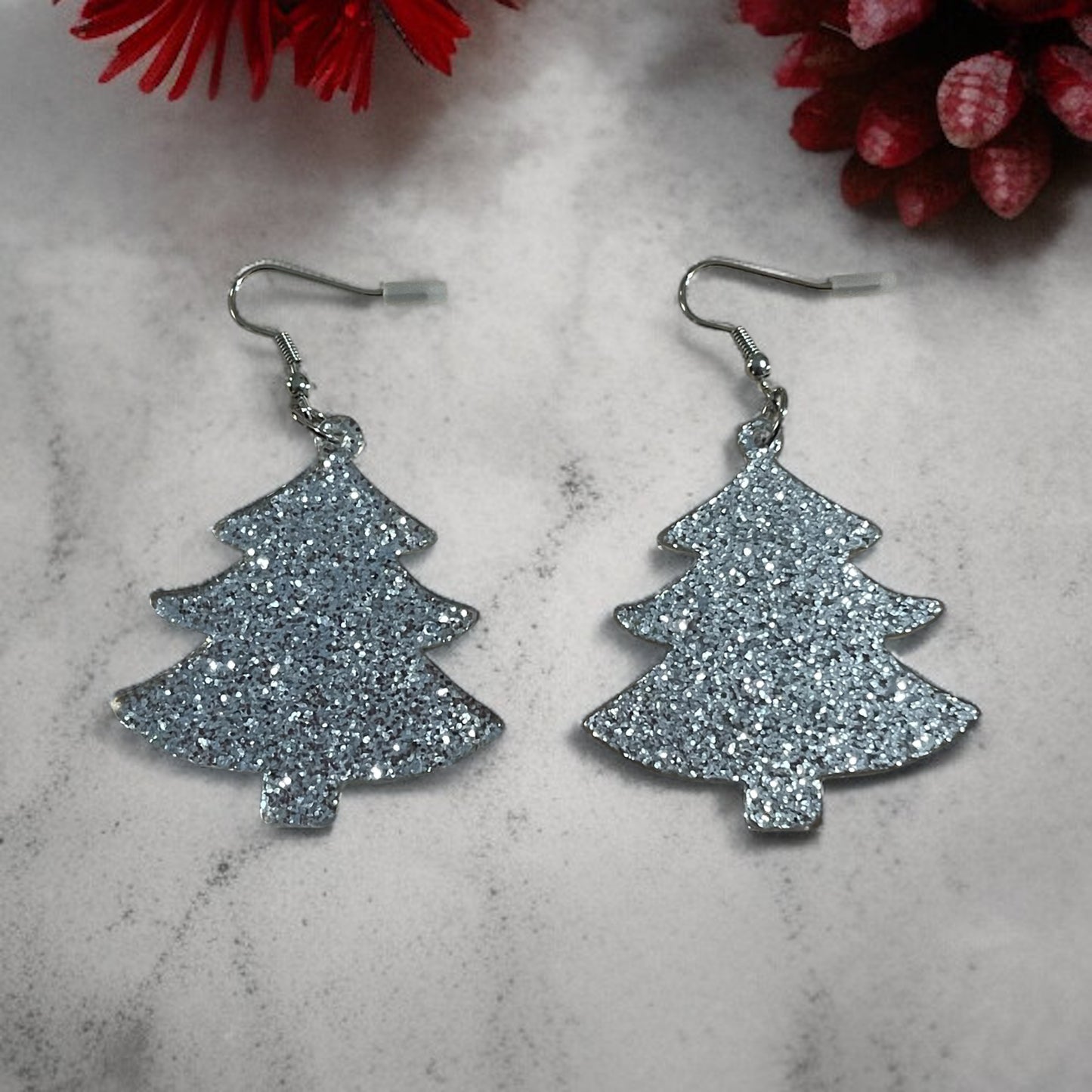 Silver Sparkle Christmas Tree Earrings β¨π