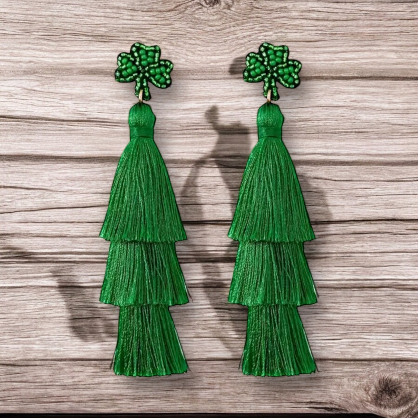 St. Patrick’s Day Triple-Tier Green Tassel Earrings