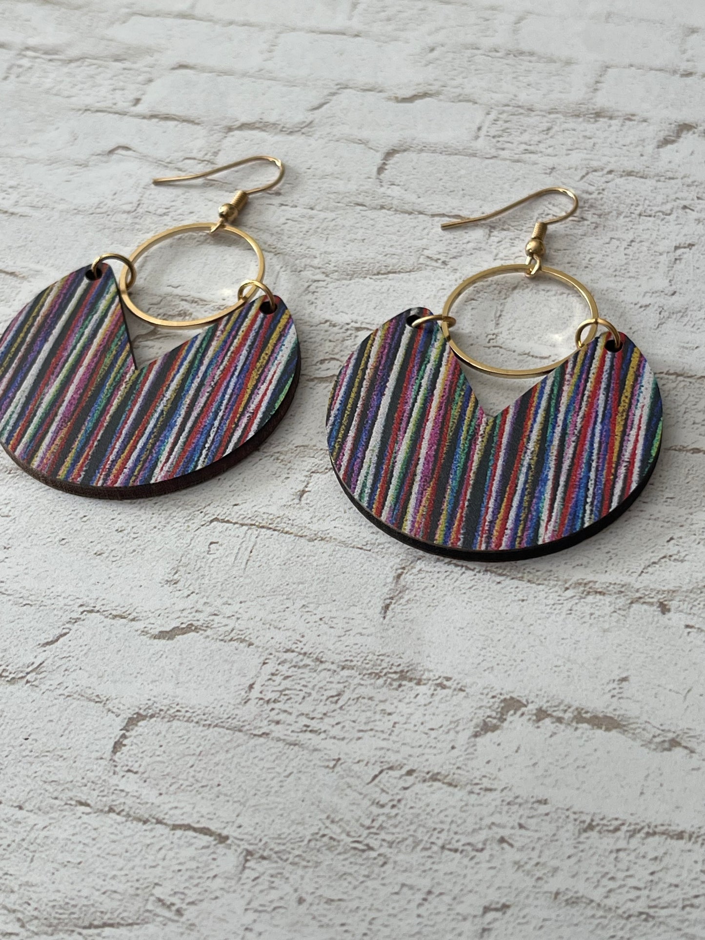 Multi-Colored Wooden Hoop Earrings