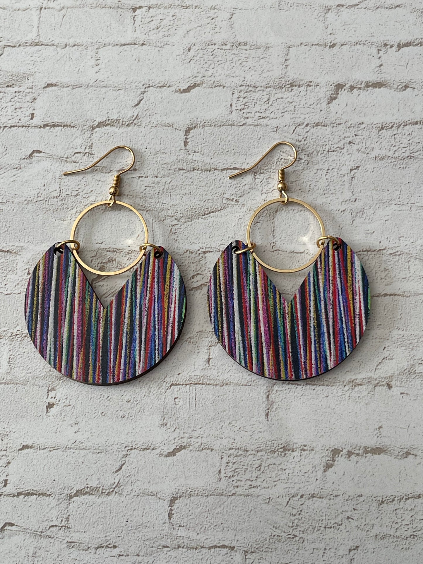 Multi-Colored Wooden Hoop Earrings
