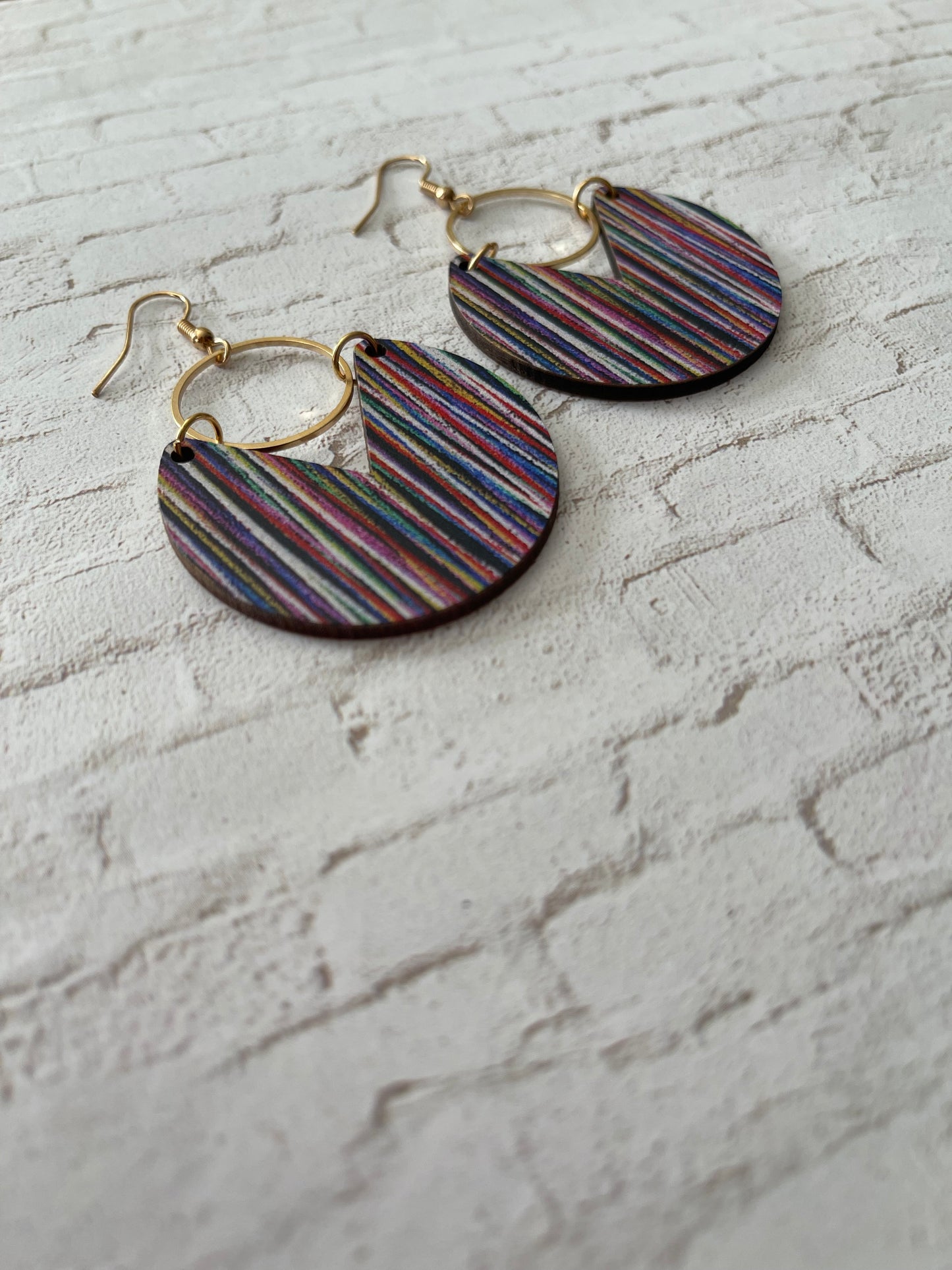 Multi-Colored Wooden Hoop Earrings