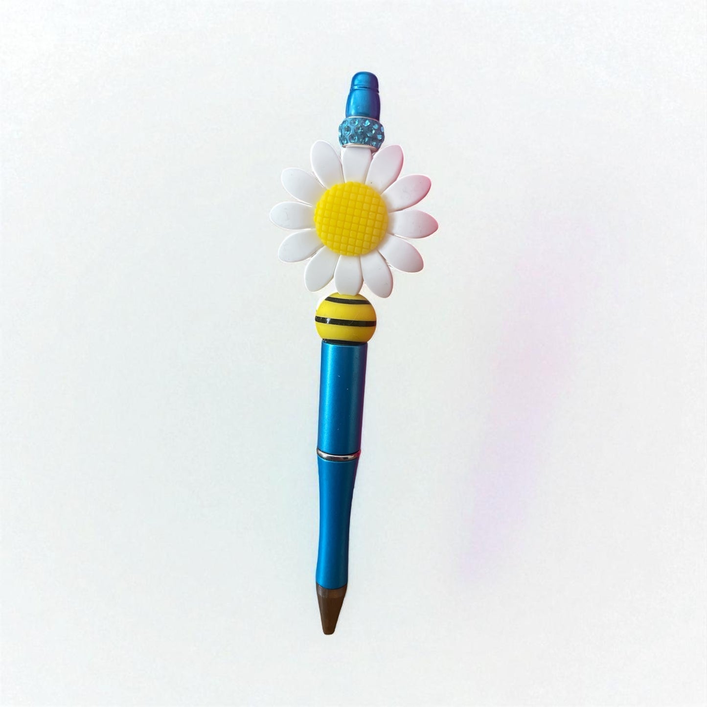 Blue Pen with Sunflower & Bumblebee Beads – Blue Rhinestone Accent