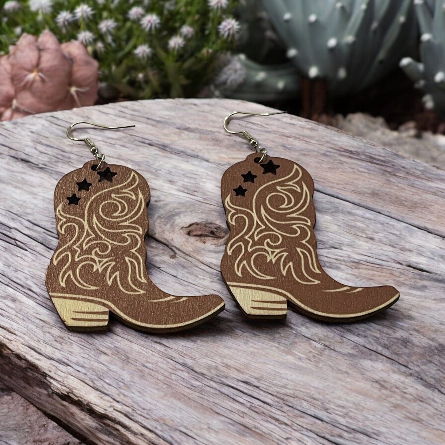 Tan Rustic Western Boot Earrings