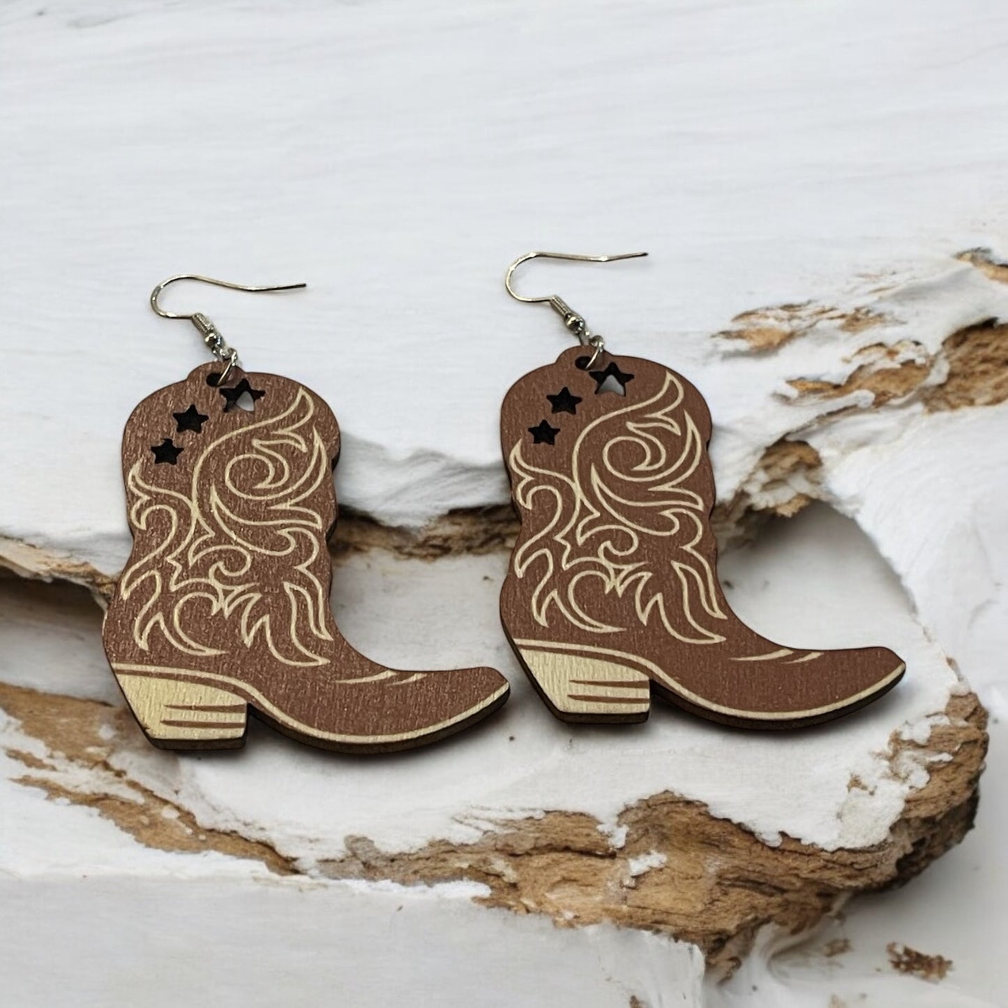 Tan Rustic Western Boot Earrings