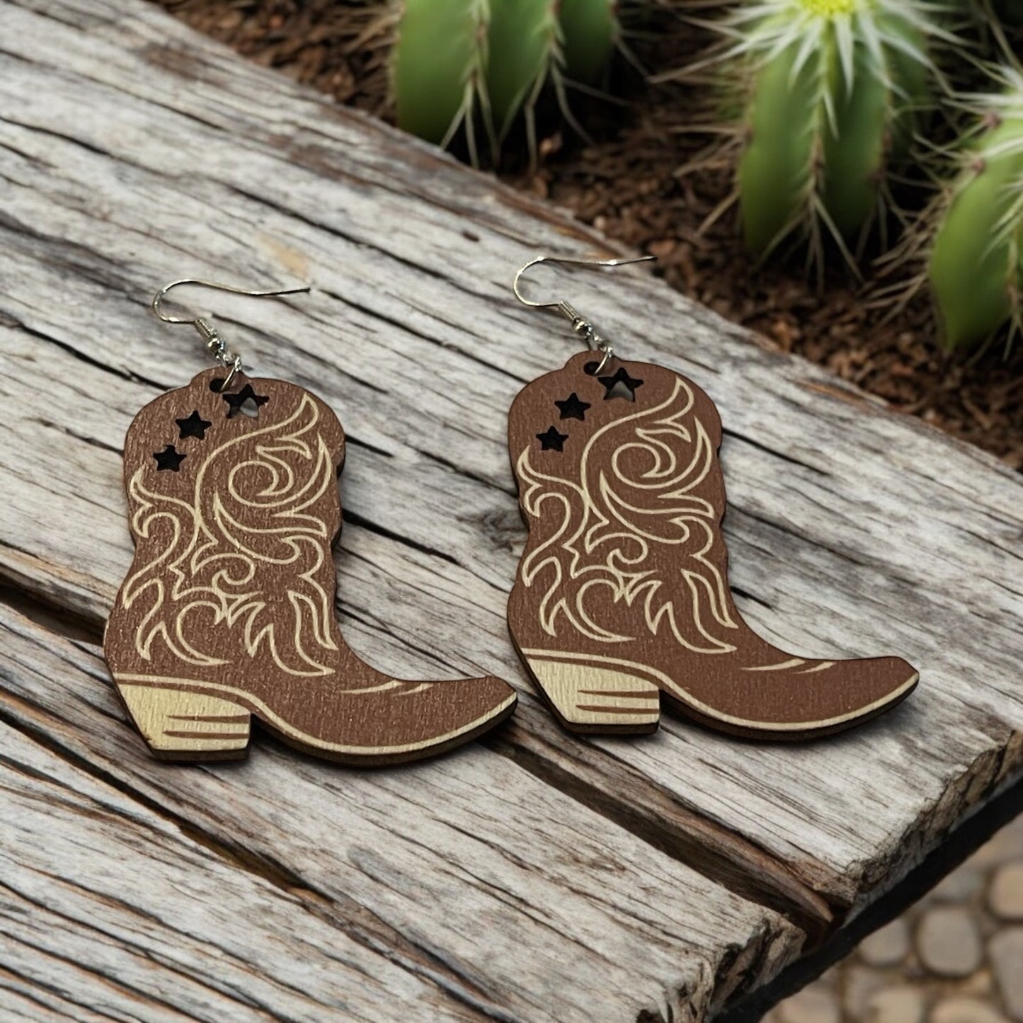 Tan Rustic Western Boot Earrings