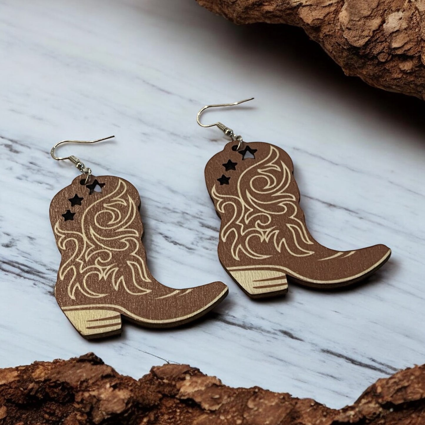 Tan Rustic Western Boot Earrings