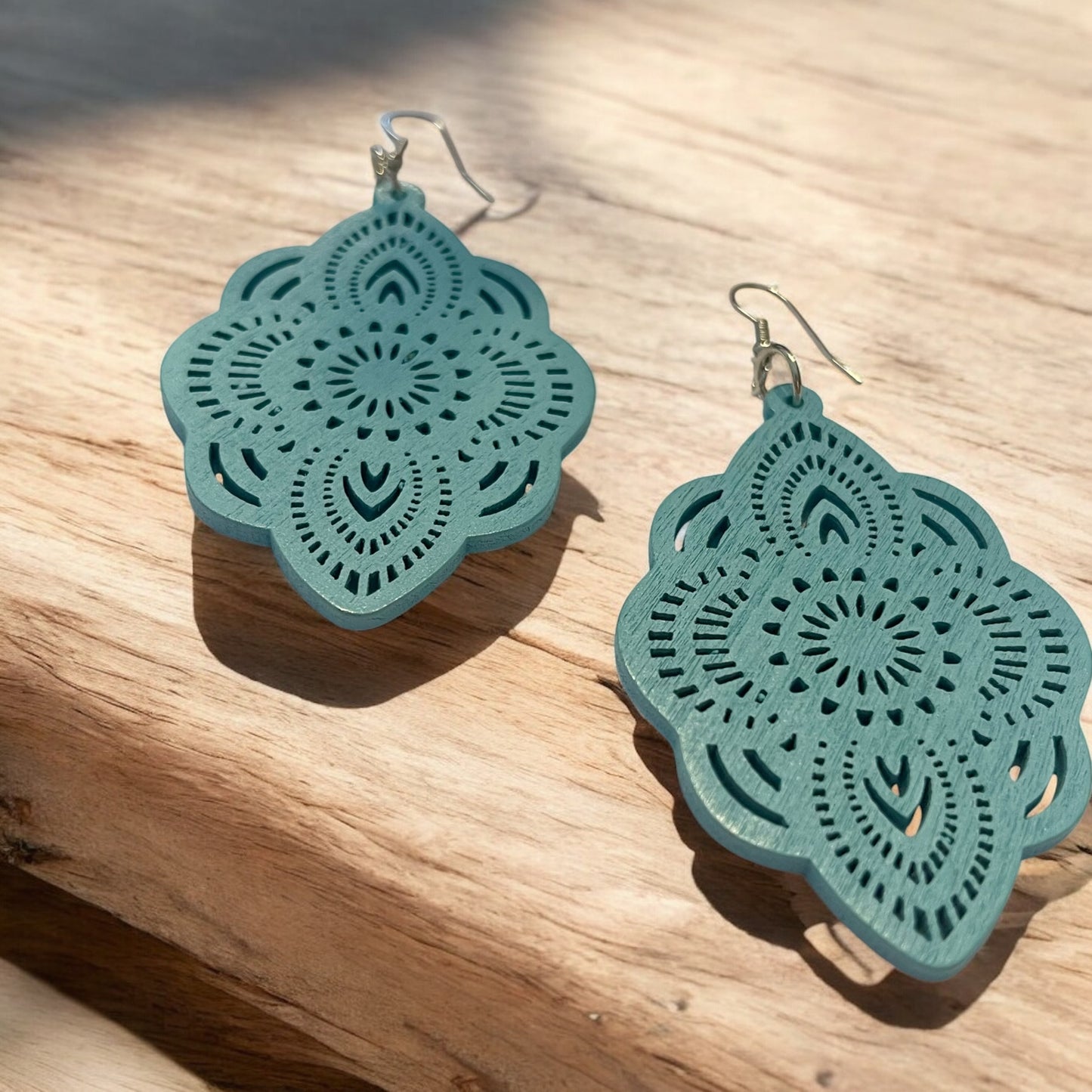 Ocean Laser Cut Wood Earrings
