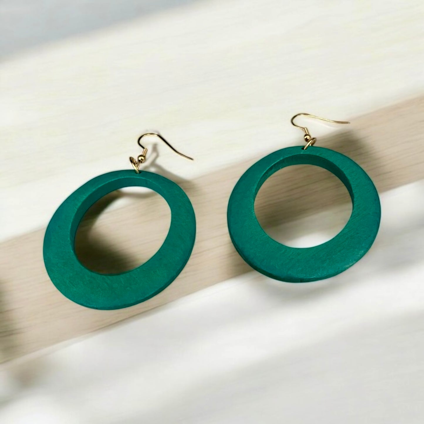 Teal Dream Wood Earrings
