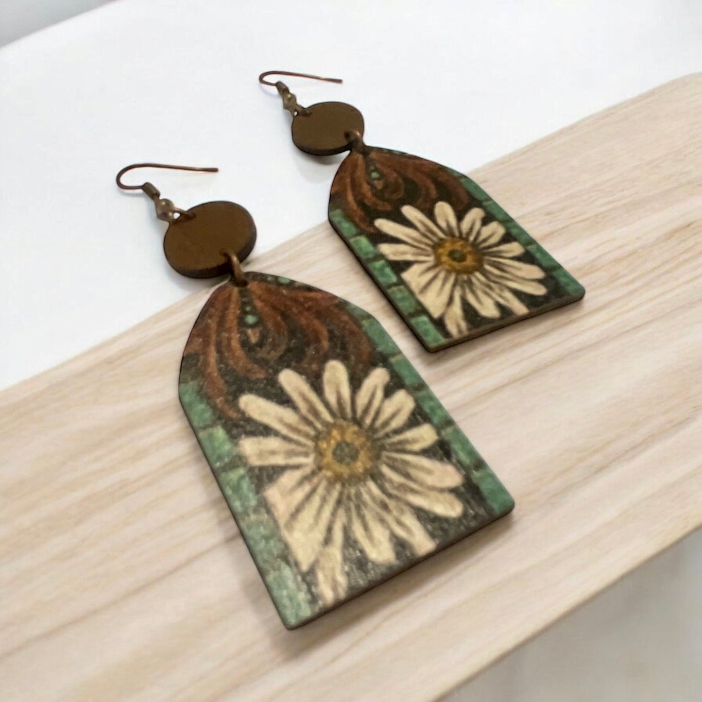 Hand-Painted Sunflower Wooden Earrings