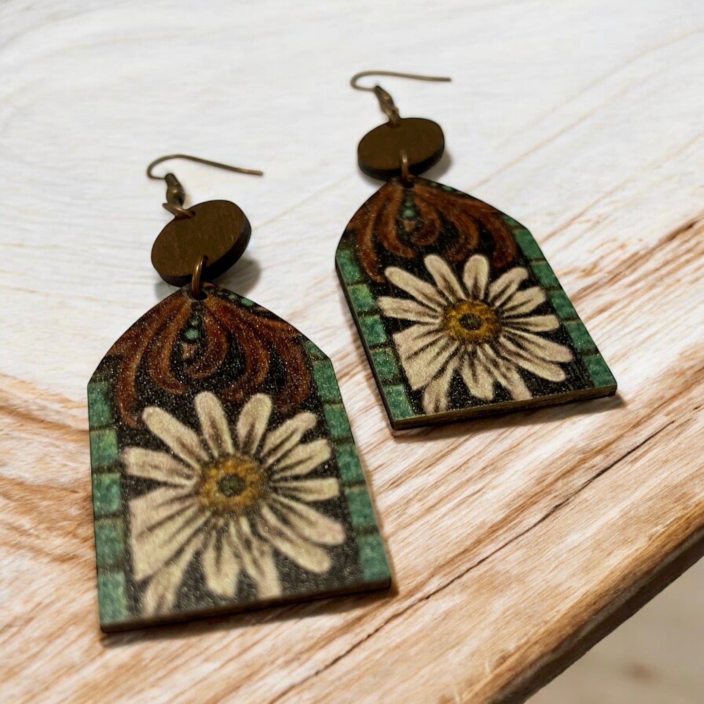 Hand-Painted Sunflower Wooden Earrings