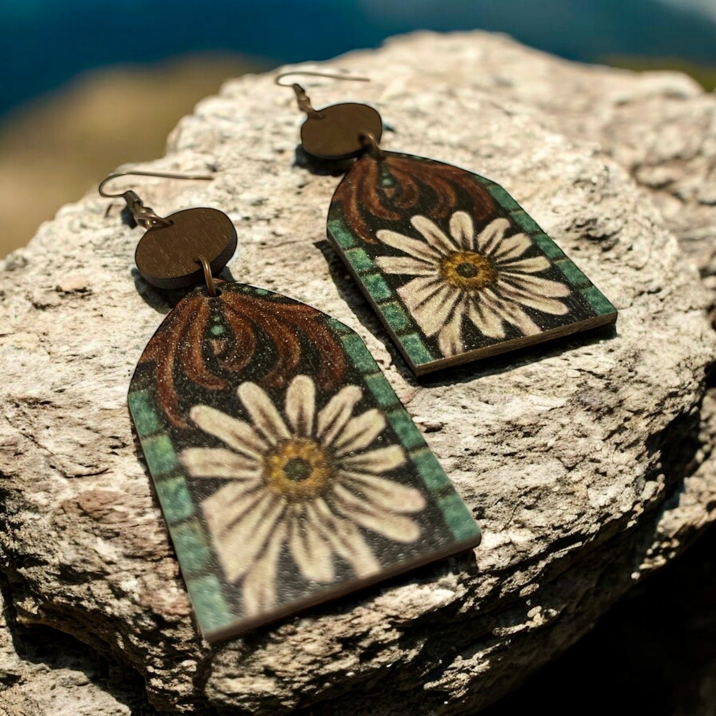 Hand-Painted Sunflower Wooden Earrings