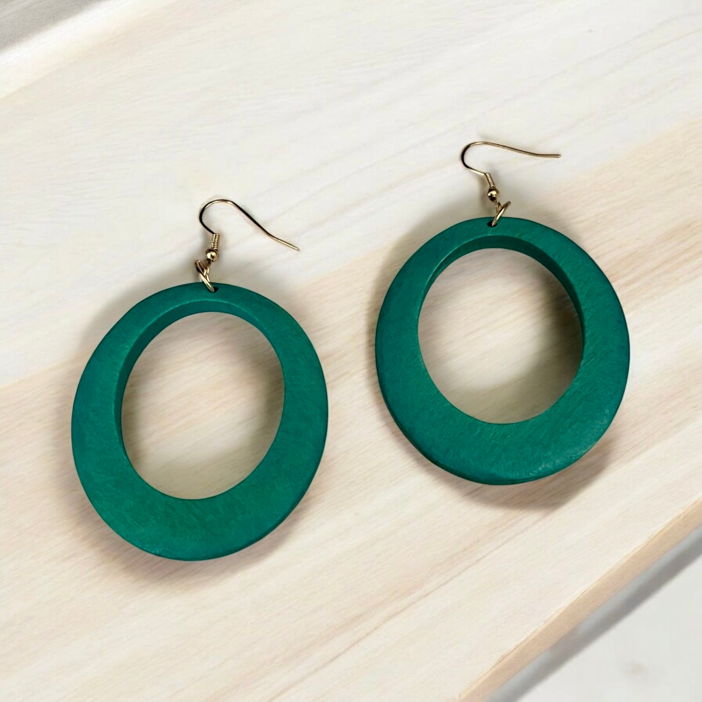 Teal Dream Wood Earrings
