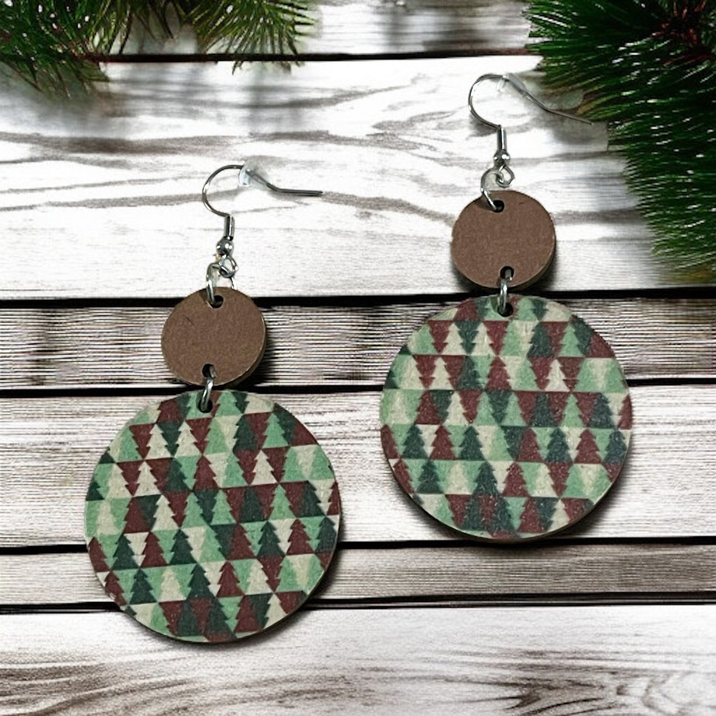 Rustic Christmas Tree Wood Dangle Earrings 🎄✨