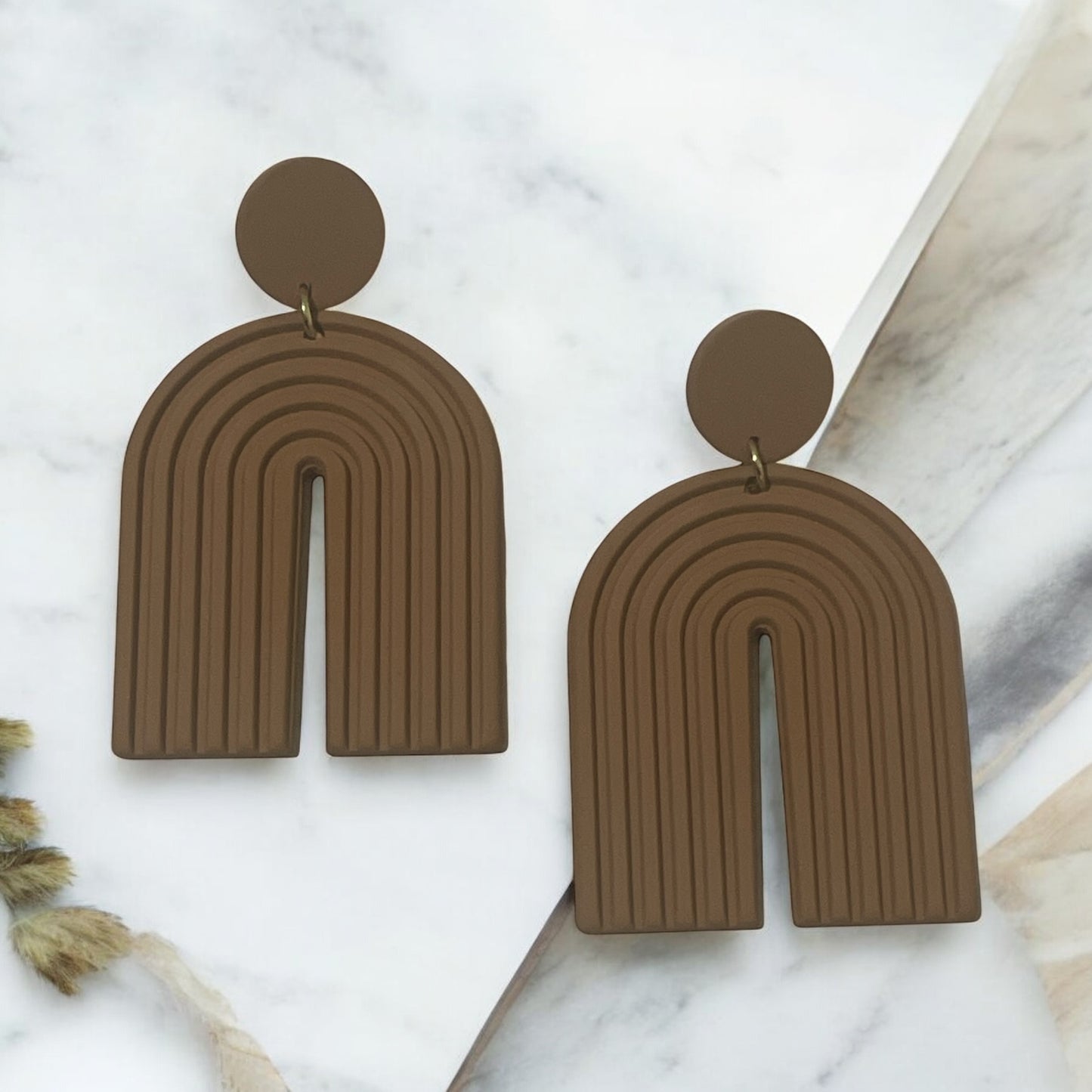 Brown U-Shaped Statement Earrings