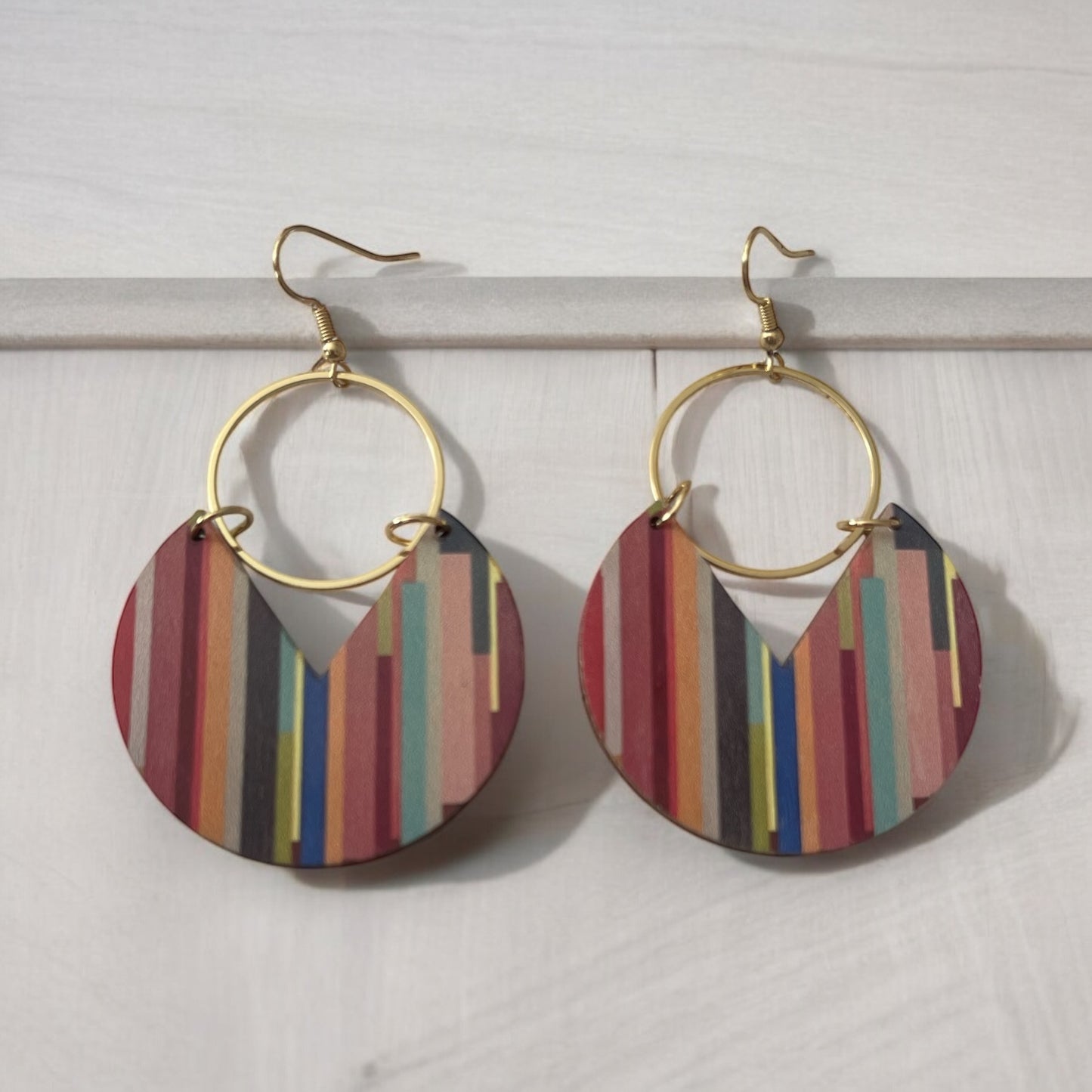Bold Striped Boho Wood Hoop Earrings