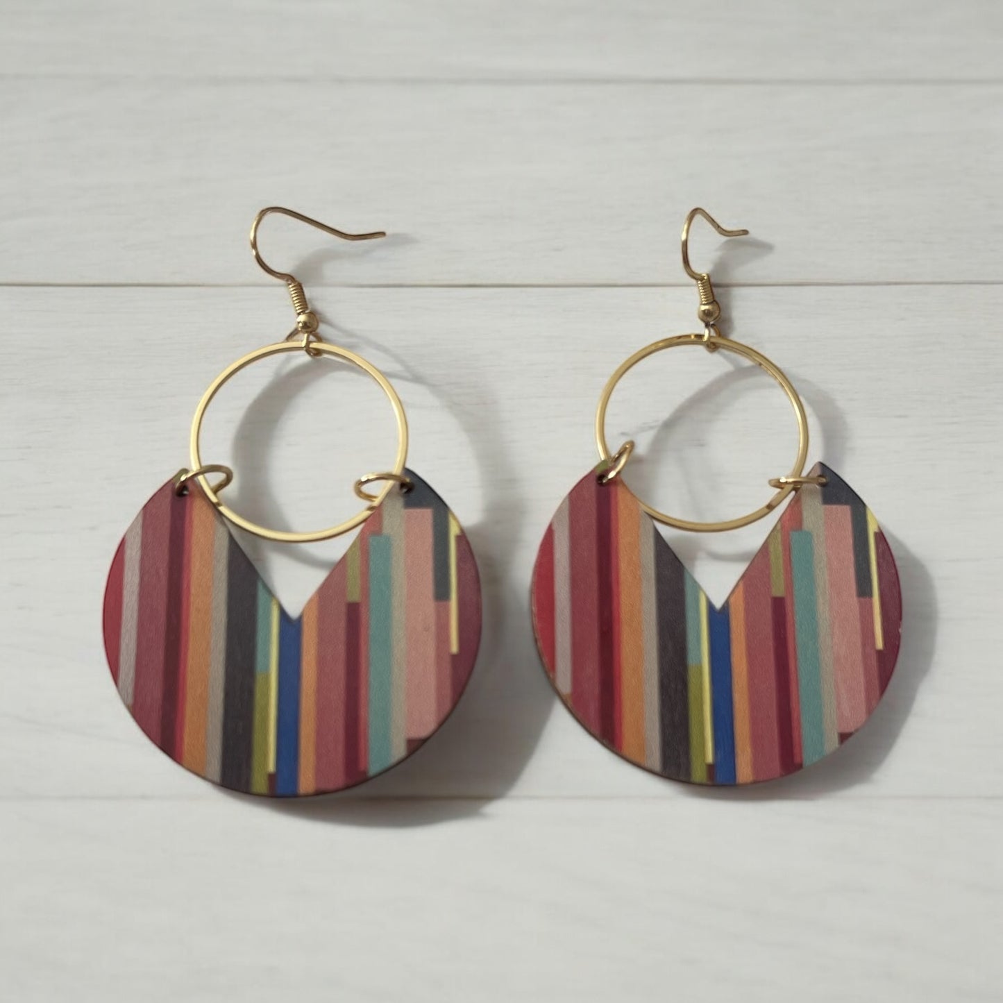 Bold Striped Boho Wood Hoop Earrings