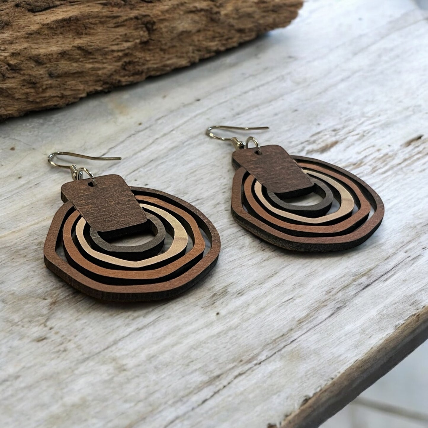 Rustic Wooden Layered Hoop Earrings