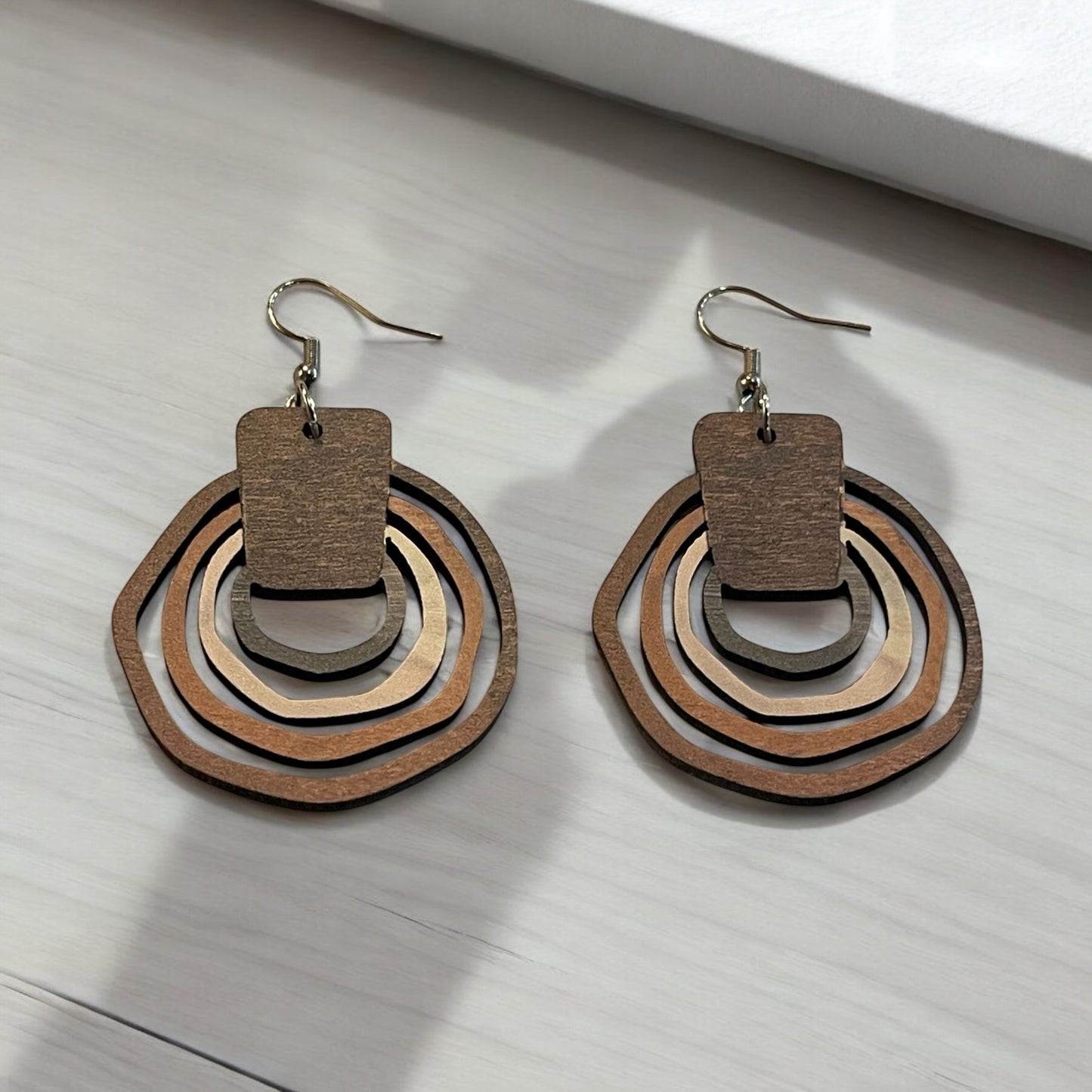 Rustic Wooden Layered Hoop Earrings