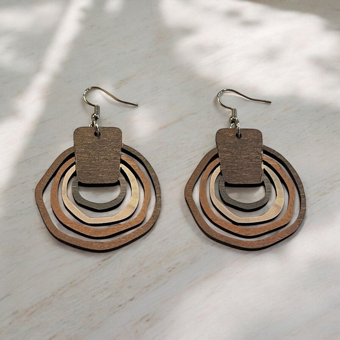 Rustic Wooden Layered Hoop Earrings
