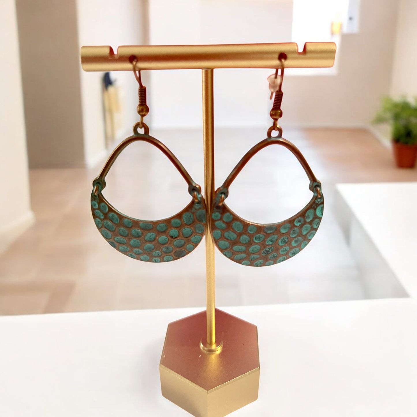 Rustic Teal Patina Drop Earrings
