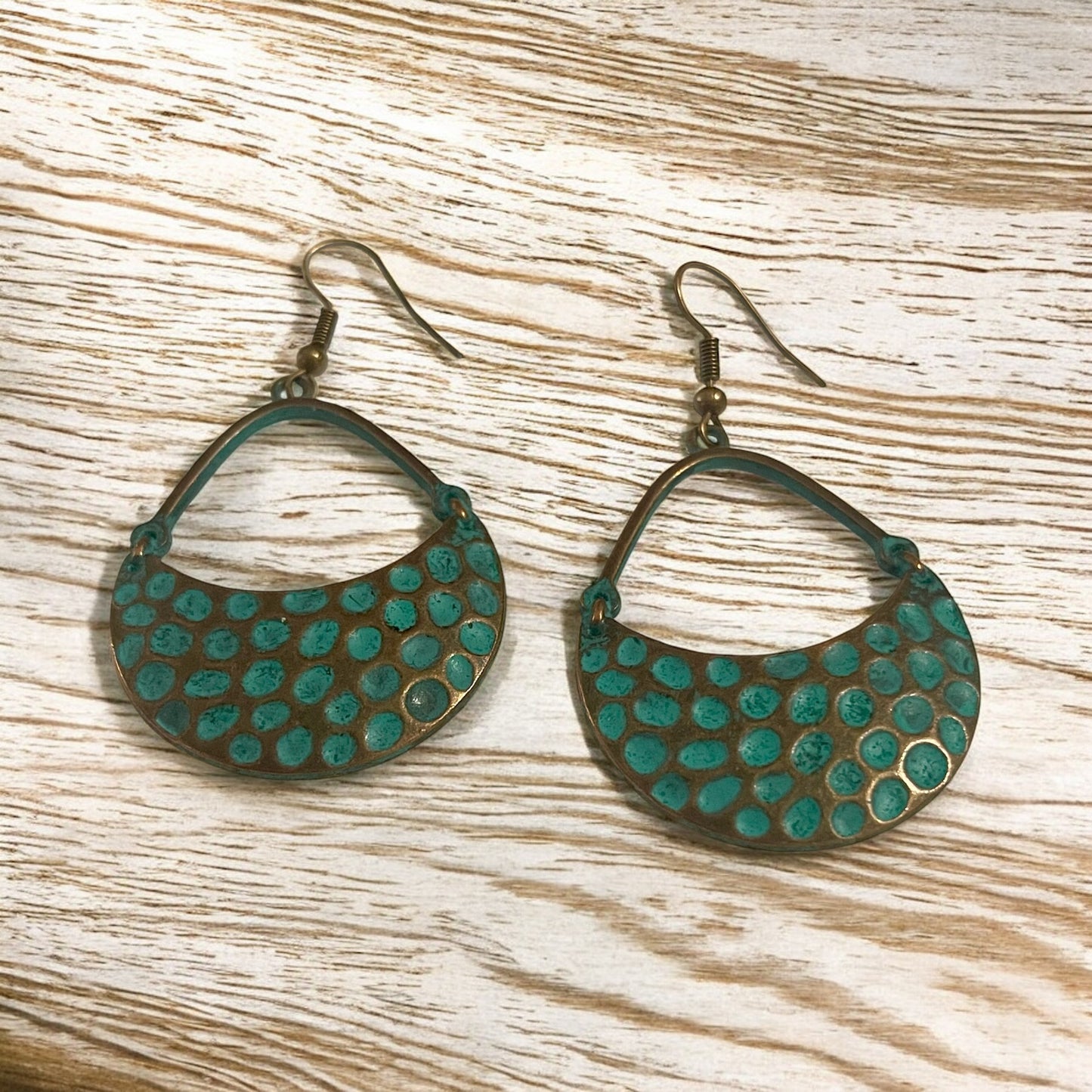 Rustic Teal Patina Drop Earrings