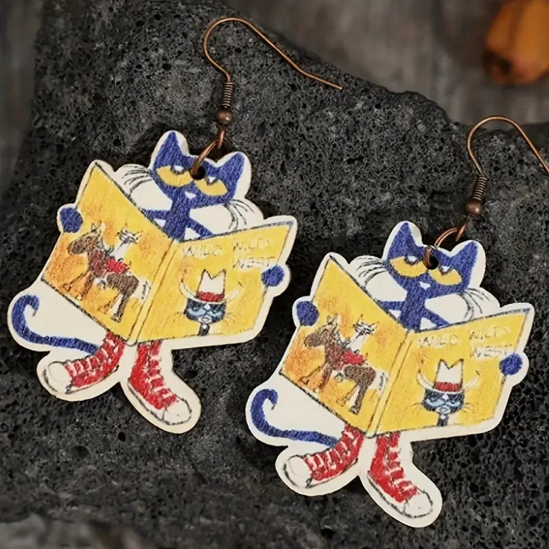 Wooden Pete The Cat Earrings
