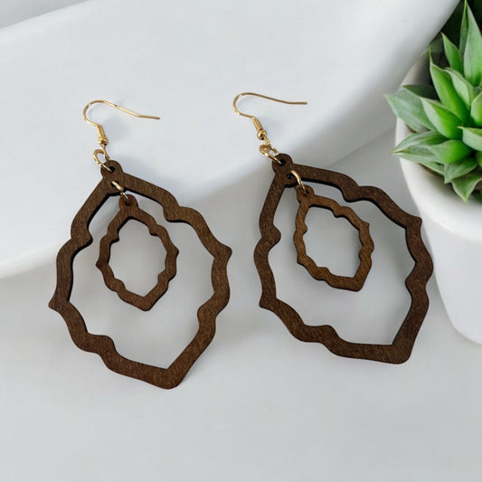 Modern Layered Wooden Geometric Earrings