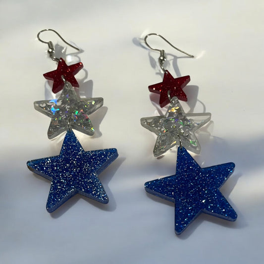 Triple Sparkle Patriotic Star Earrings
