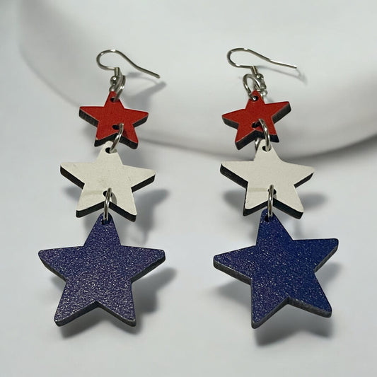 3-Tier Patriotic Star Earrings