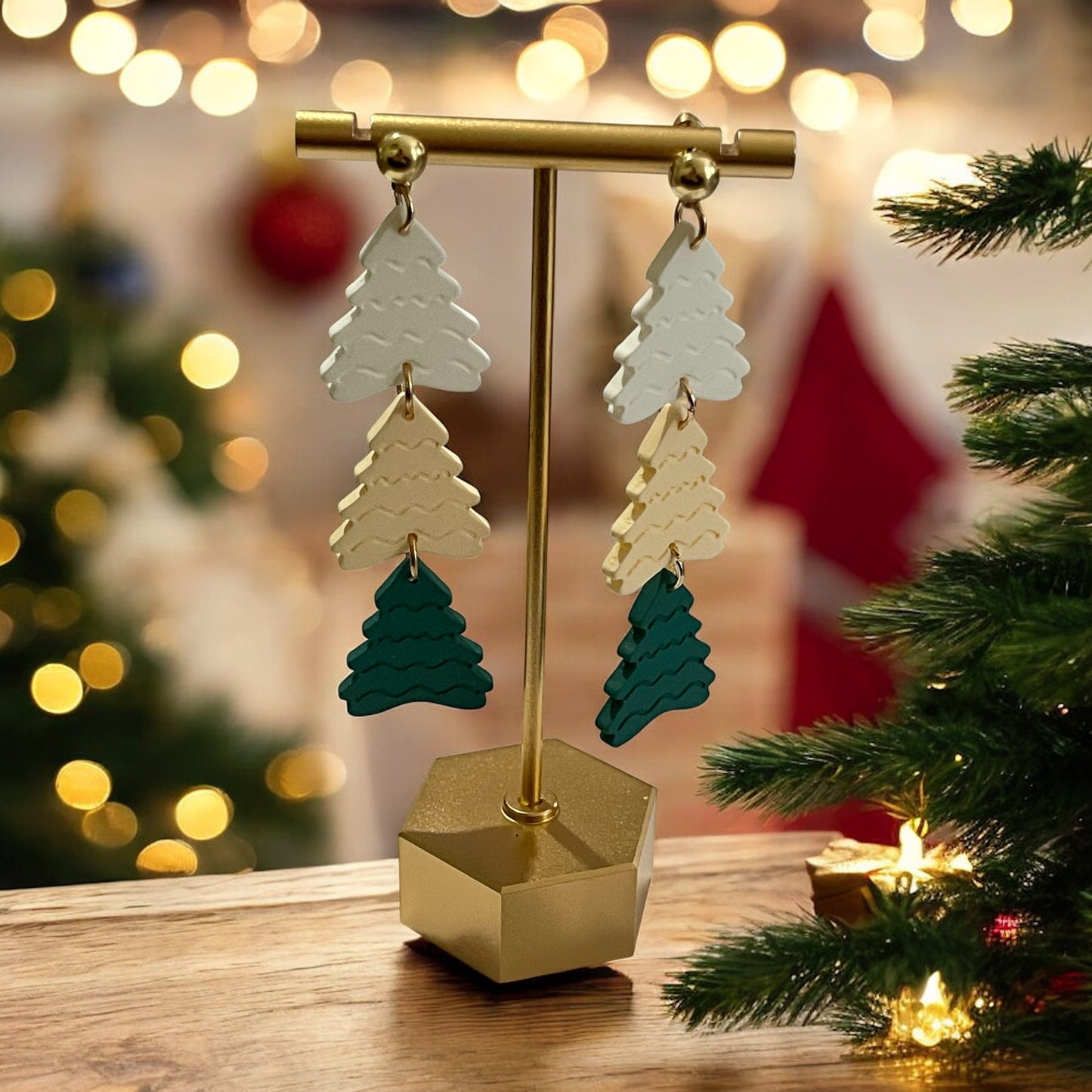 Triple Tier Christmas Tree Earrings