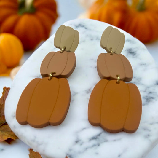 Three-Tier Pumpkin Earrings – Fall & Halloween Statement Jewelry