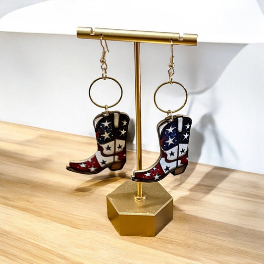 Patriotic Cowboy Boot Dangle Earrings