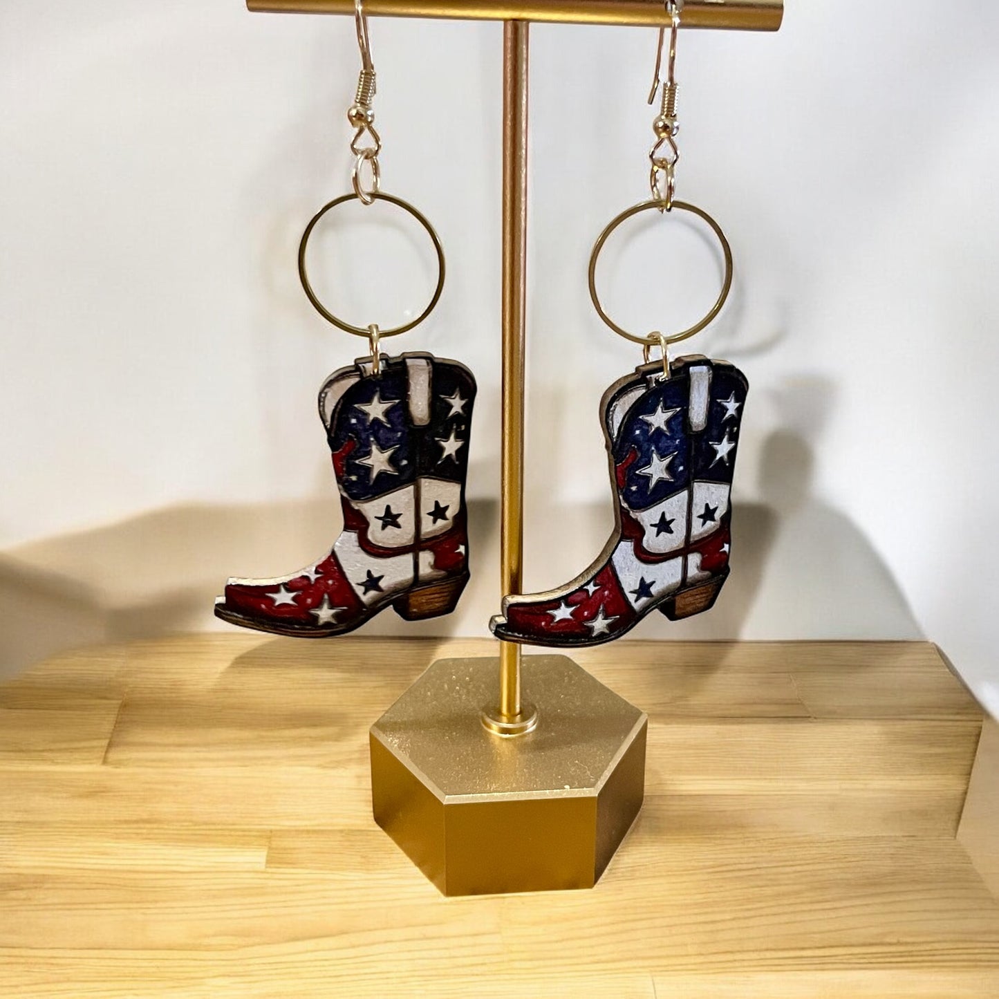 Patriotic Cowboy Boot Dangle Earrings
