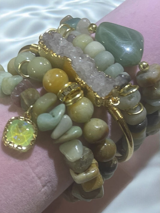 Golden Glow Gemstone Bracelet Set