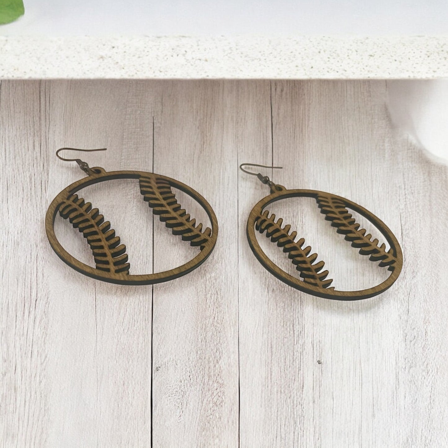Handmade Laser-Cut Baseball Wood Earrings