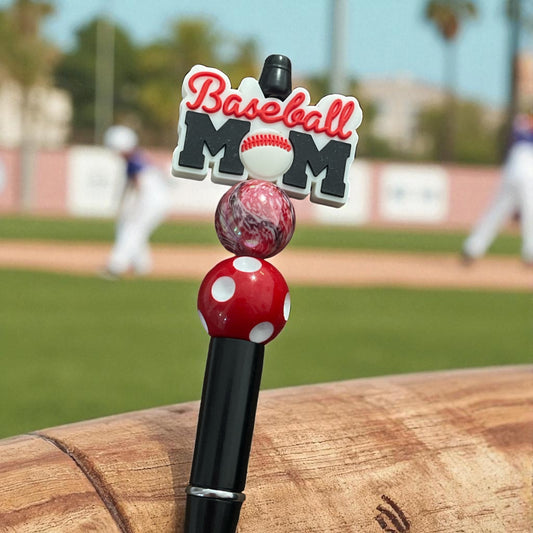 Black Ink Pen – “Baseball Mom” Beaded Pen