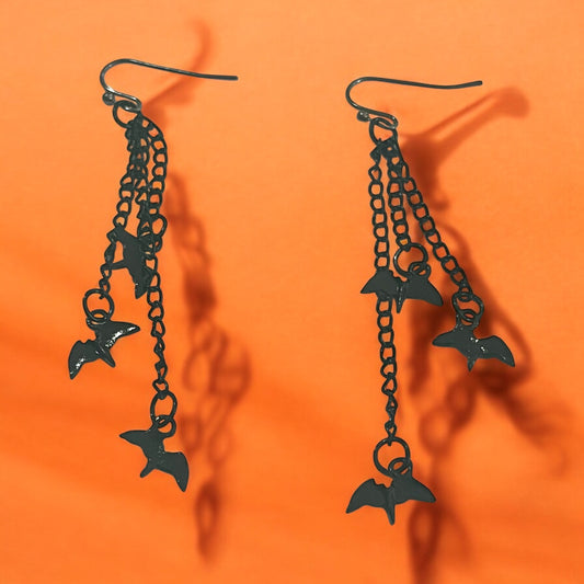 Dangling Bat Chain Earrings