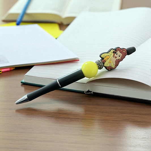 Black Ink Pen with Beauty & the Beast “Belle” Bead – Yellow & Rhinestone Accents