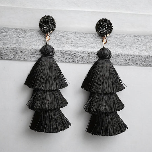 Elegant Black Tassel Earrings