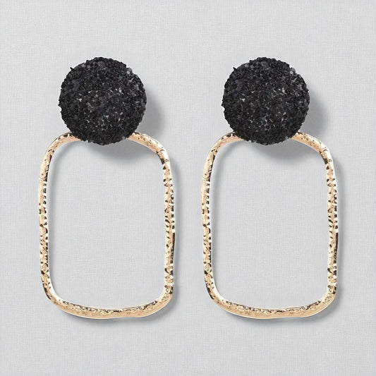 Black & Gold Textured Drop Earrings