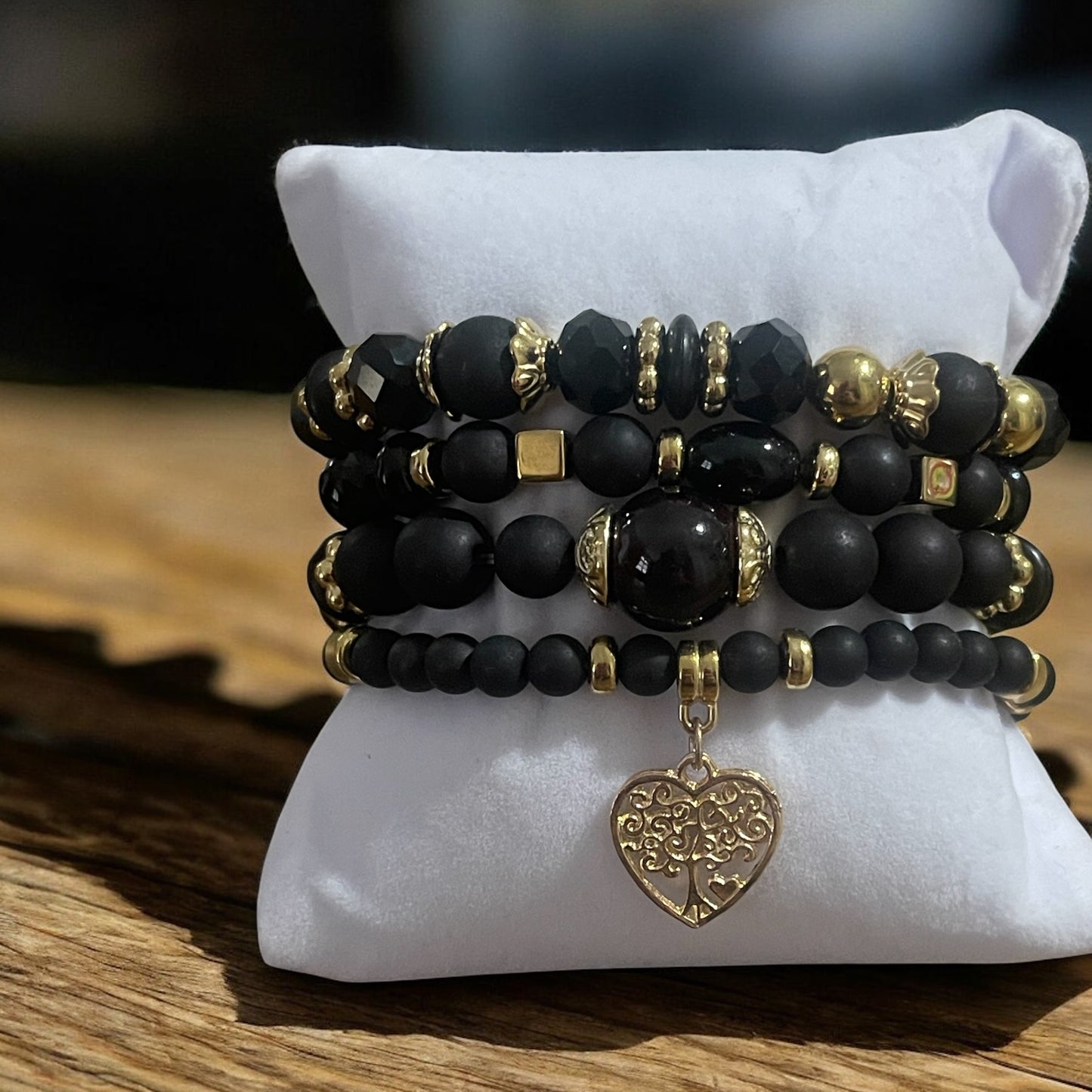 Black Radiance 4-Piece Bracelet Stack – Black with Gold Accents