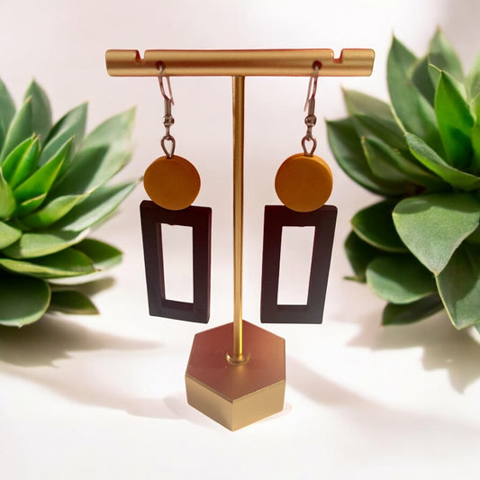 Black & Orange Modern Rectangle Earrings