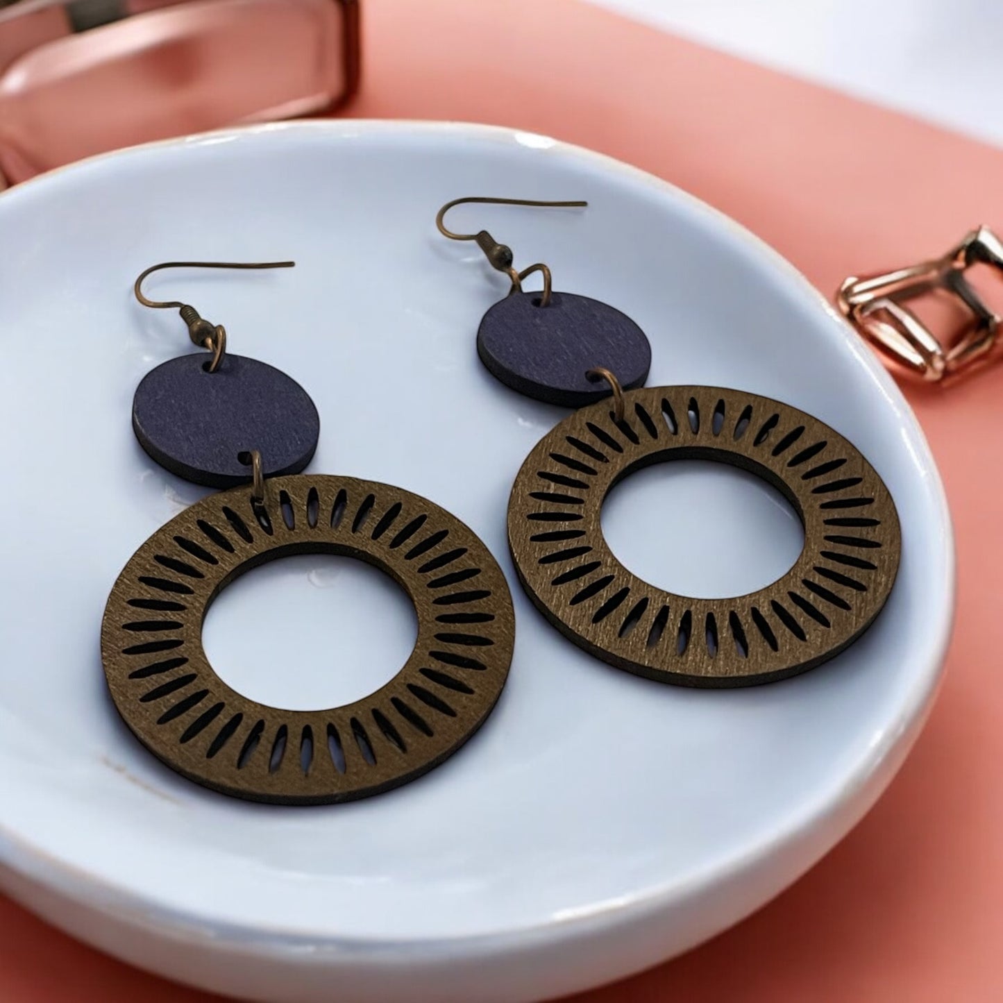 Rustic Sunburst Circle Earrings